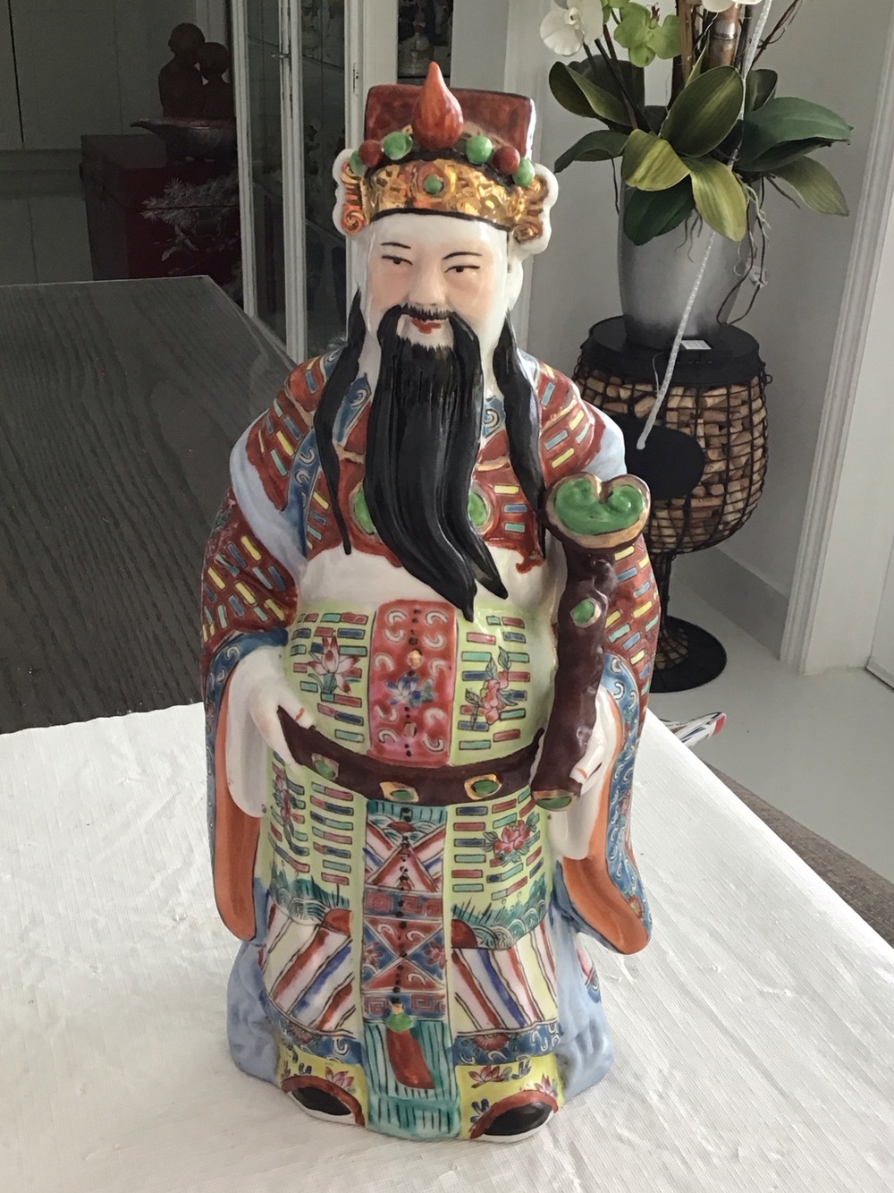 Vintage Multicolor porcelain Chinese God Statue of prosperity & wealth.   ##4